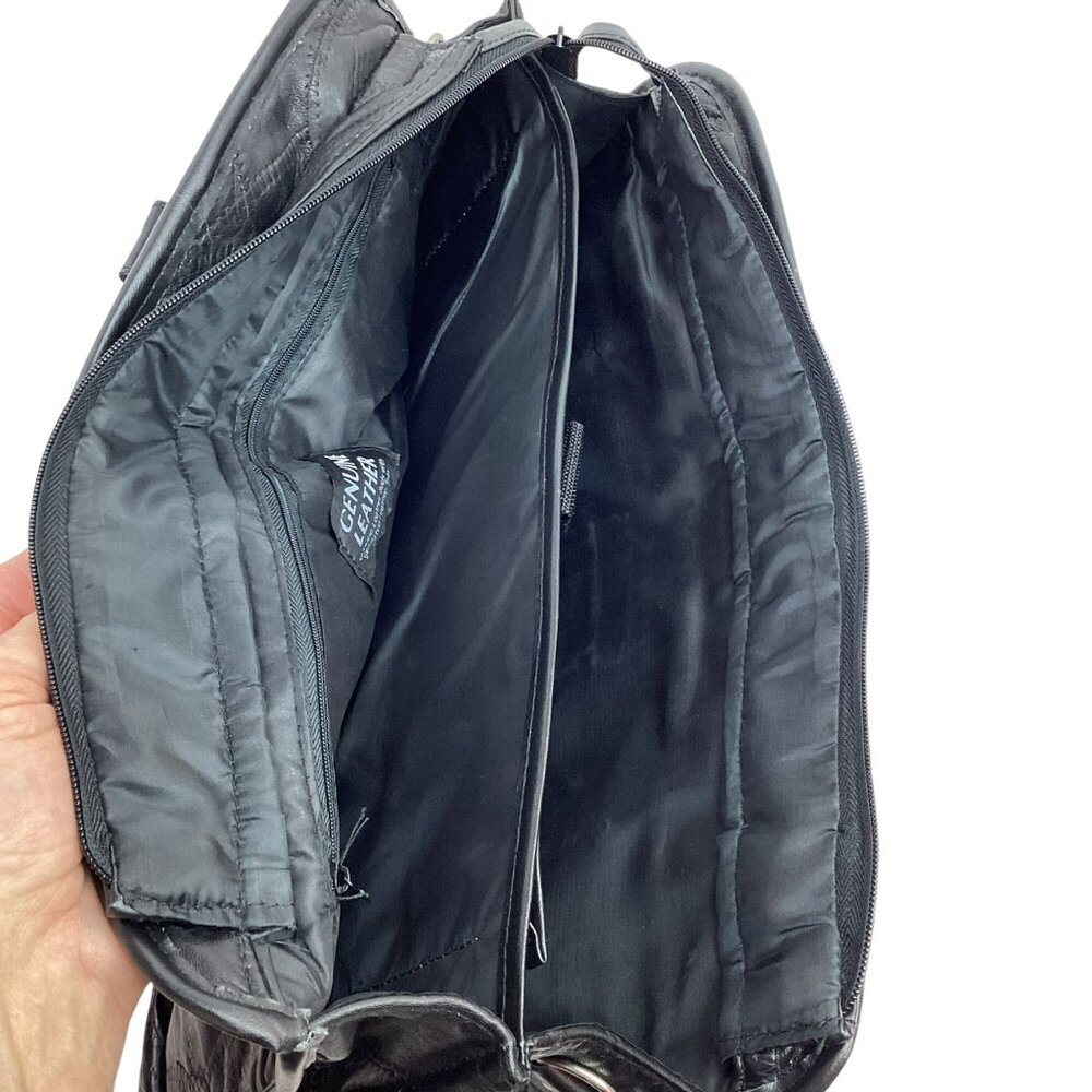 Genuine Leather Black Laptop Bag With Multiple Compartments & Handles - Picture 6 of 9